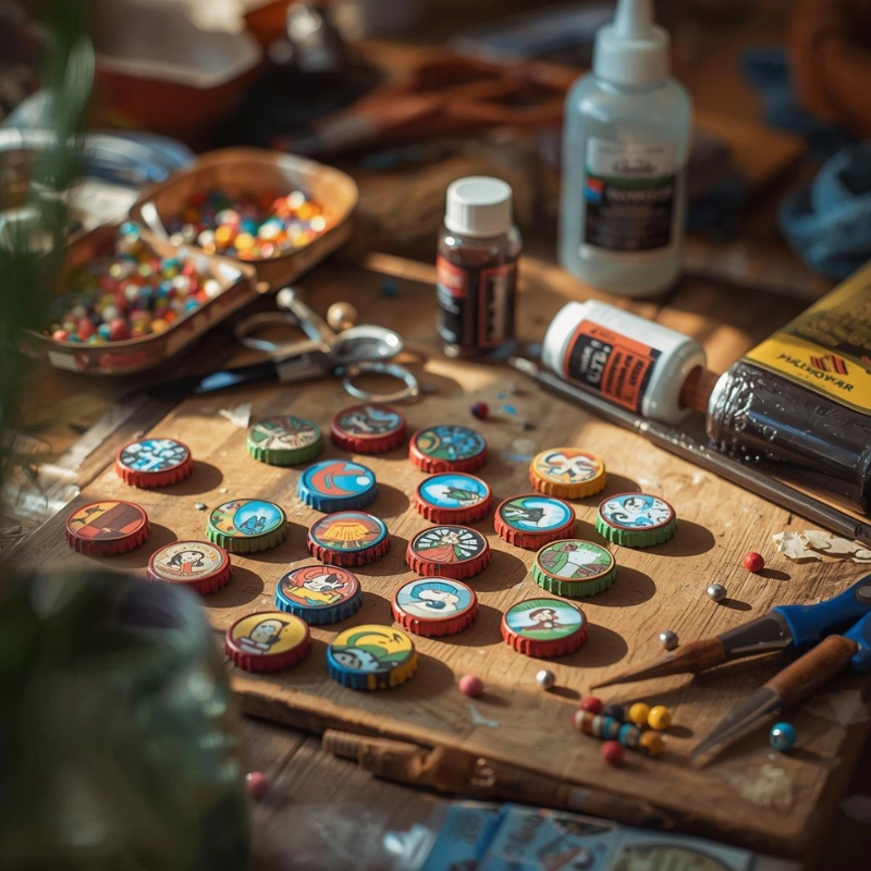 DIY bottle cap magnet craft easy crafts to do at home