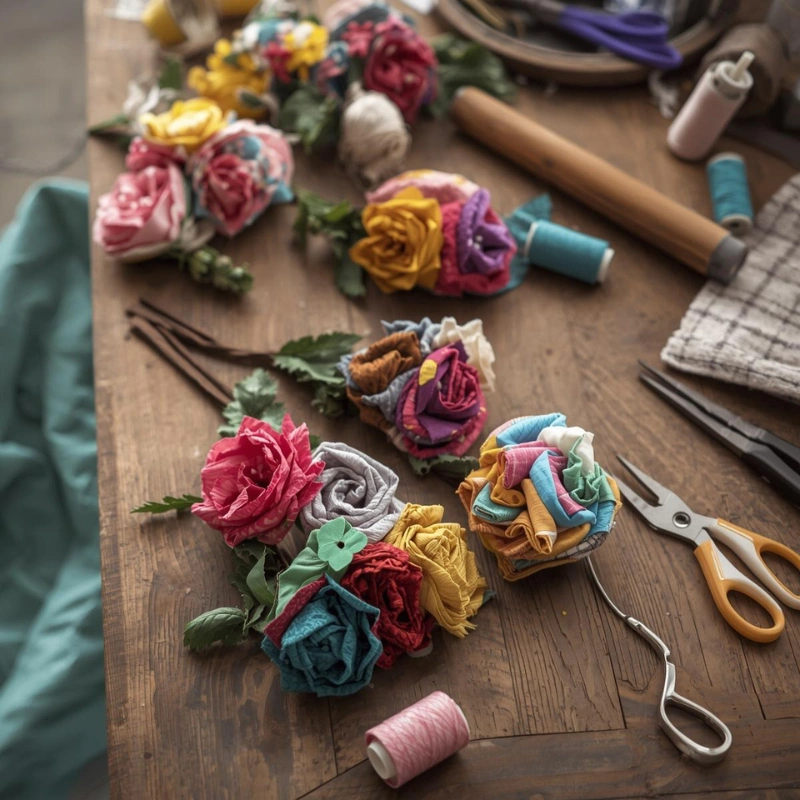 fabric scrap flower craft easy crafts to do at home