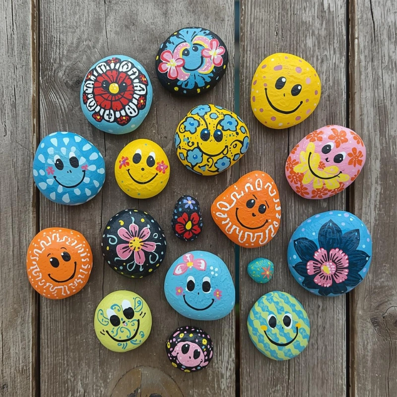 painted pebble rock craft easy crafts to do at home