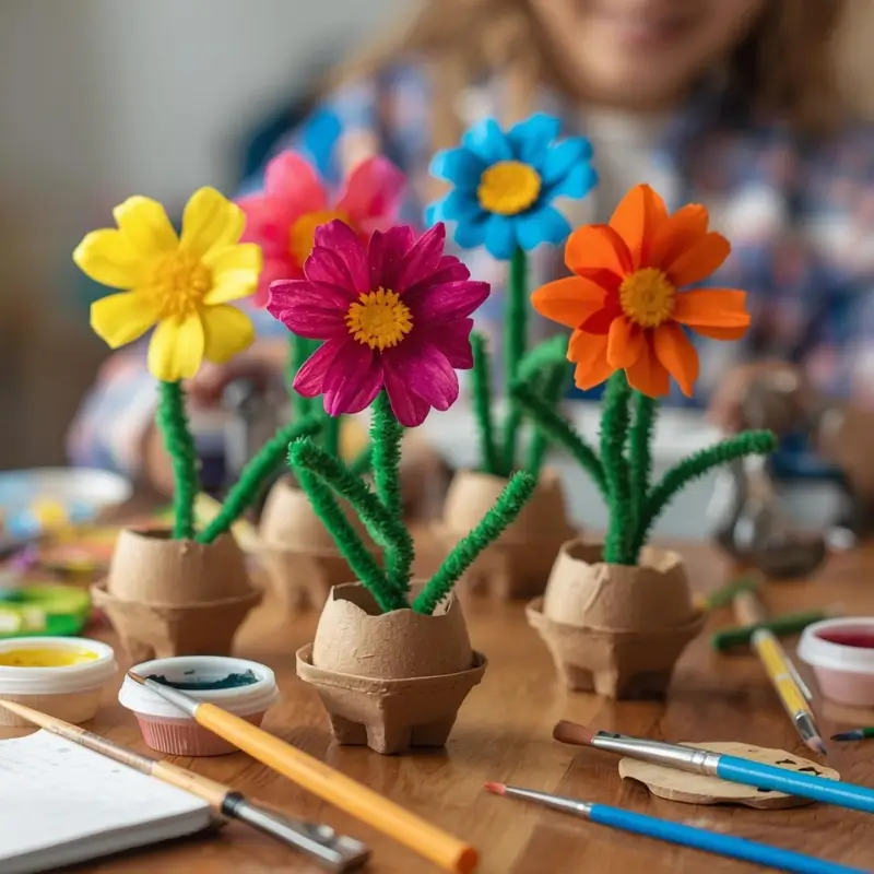 recycled egg carton flower craft for kids