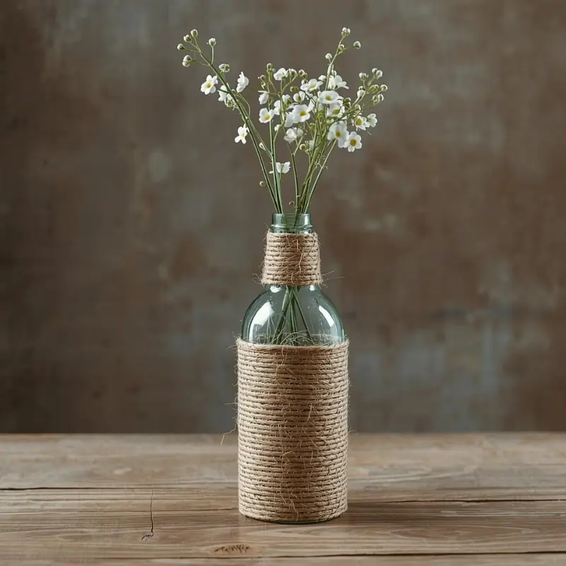 rope wrapped vase DIY home decor craft with flowers